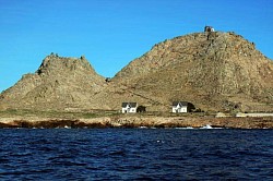 Two of the remaining original gingerbread houses after the island was  cleaned up and closed to the public in 1968.