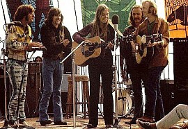 14 Sept 1969: From left, John Sebastian, Graham Nash, Joni Mitchell, David Crosby and Stephen Stills at Big Sur Folk Festival.