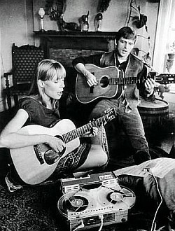 Joni and Chuck Mitchell recording at home 1966.
