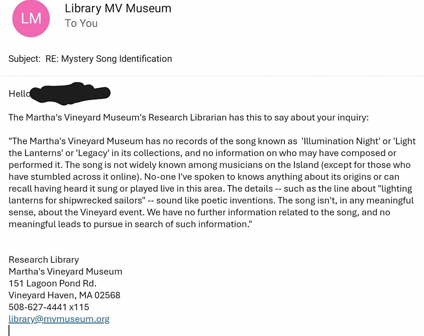 MV  Museum says - The Song has no meaningful connection to MV Grand Illumination Night.